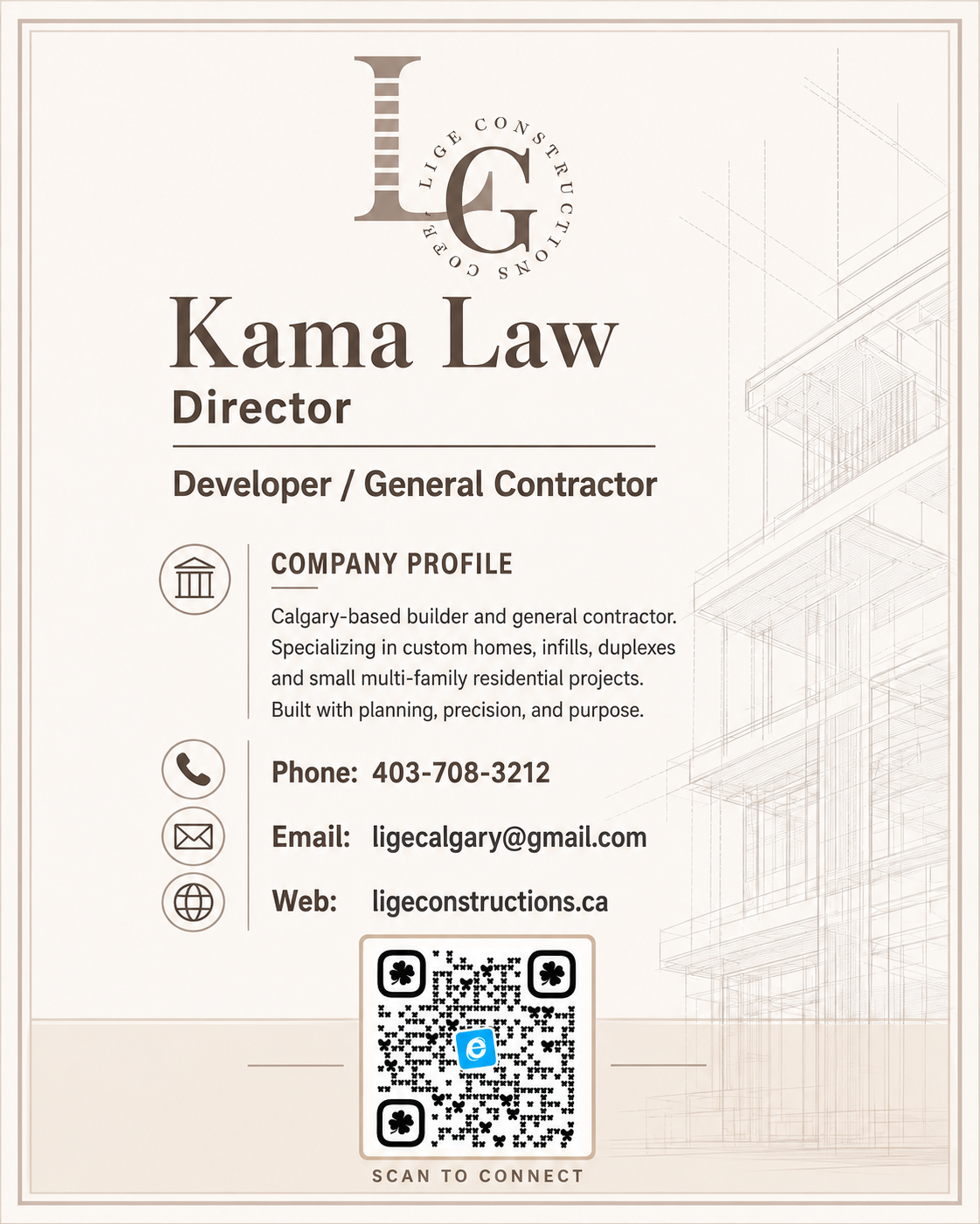 Lige Construction sponsor ad